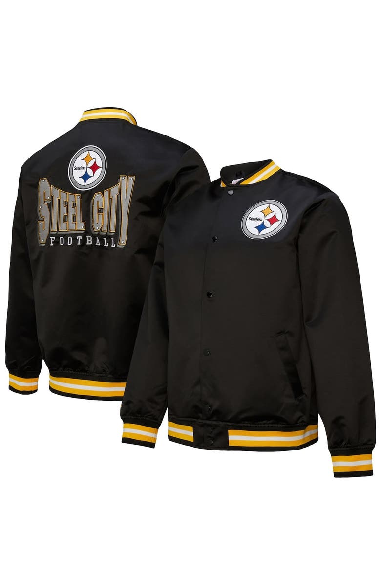 Mitchell & Ness Men's Mitchell & Ness Black Pittsburgh Steelers Double Down Satin Full-Snap Jacket, Main, color, Black