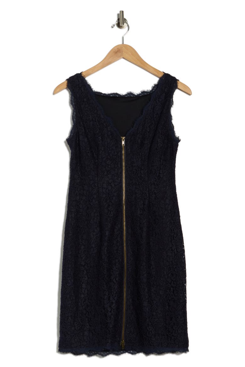 Boatneck Lace Sheath Dress, Alternate, color, NAVY