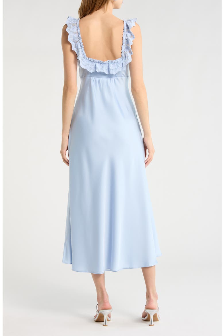 Makiya Lace Trim Satin Dress, Alternate, color, BLUE