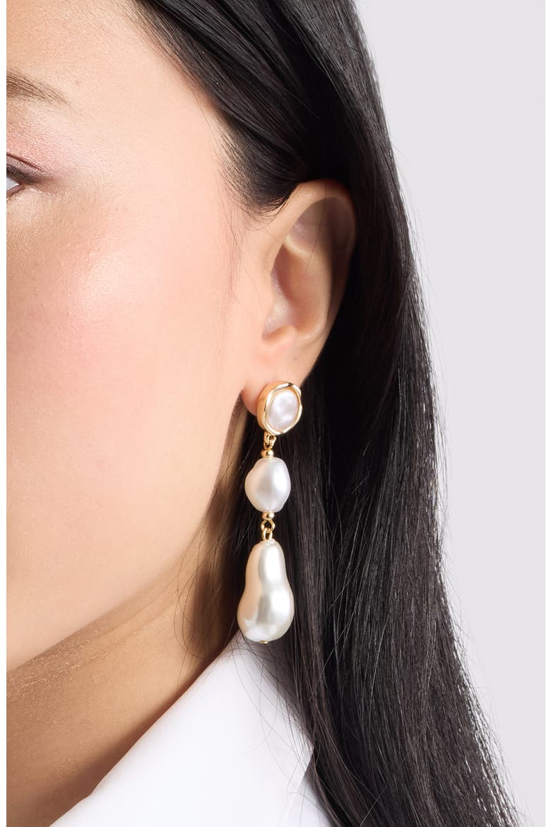 Faux Pearl Drop Earrings, Alternate, color, WHITE- GOLD