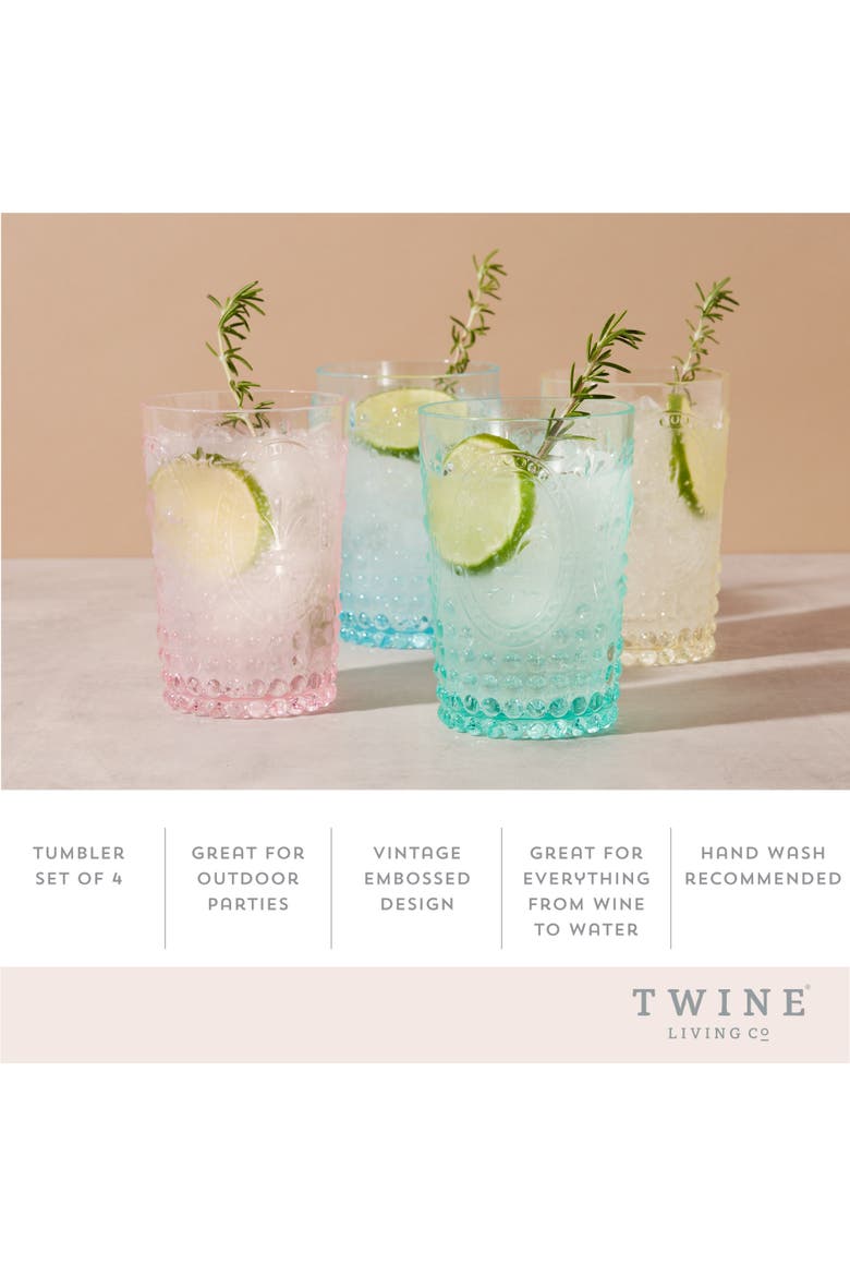 Shatterproof Acrylic Embossed Tumblers in Assorted Colors Set of 4, Alternate, color, Assorted