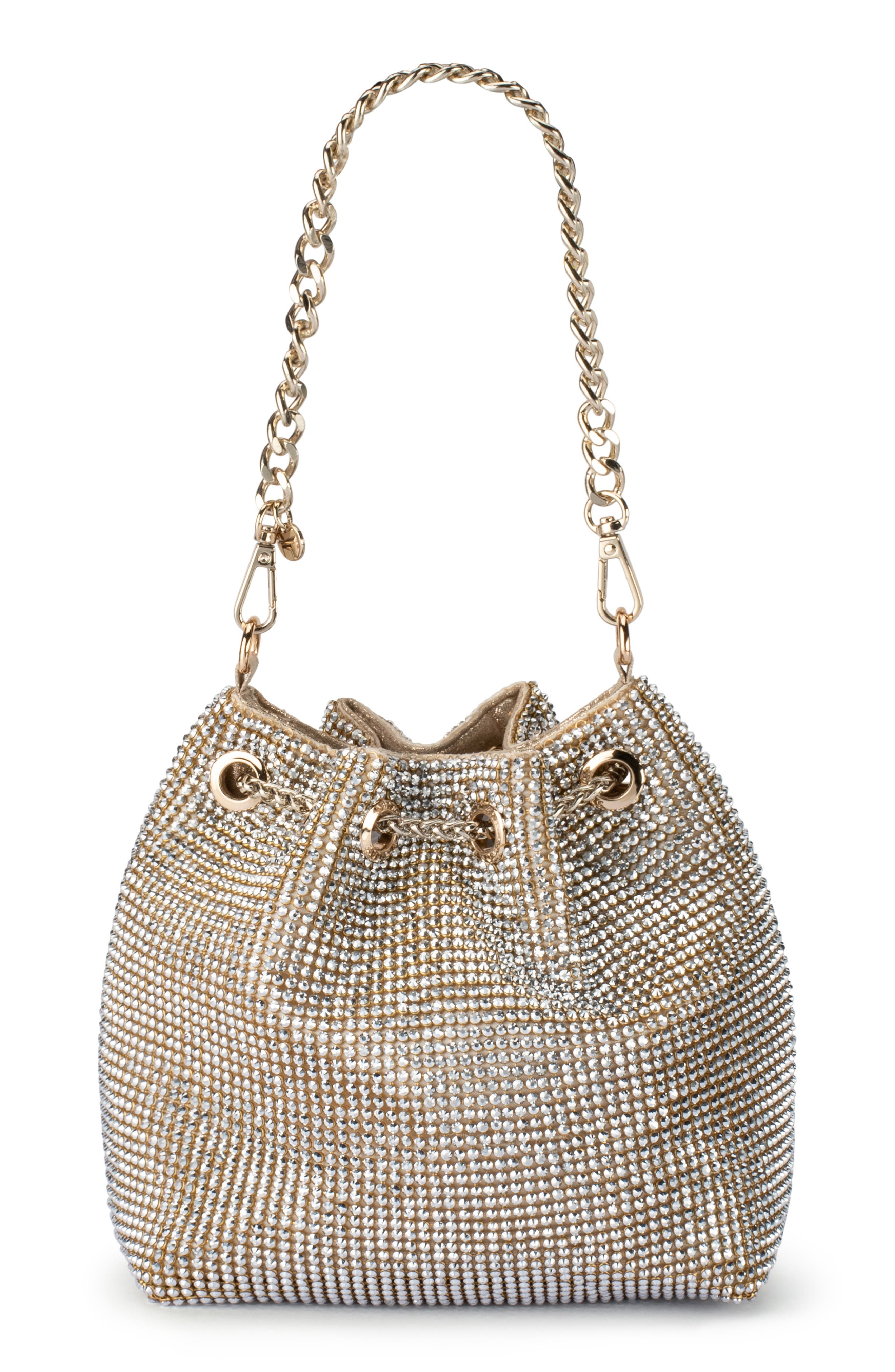 Olga Berg Miranda Drawstring Bucket Bag, Alternate, color, Champagne