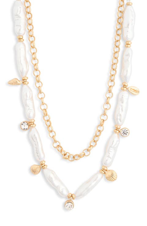 Faux Pearl & Chain Tiered Layered Necklace
