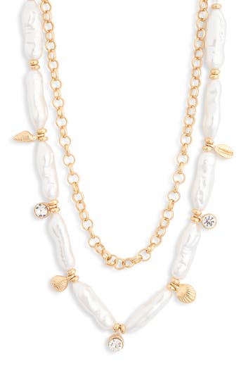 Nordstrom Rack Faux Pearl & Chain Tiered Layered Necklace In Gold