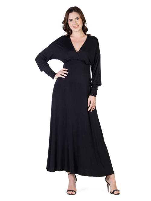 24seven Comfort Apparel V-neck Long Sleeve Maxi Dress In Black