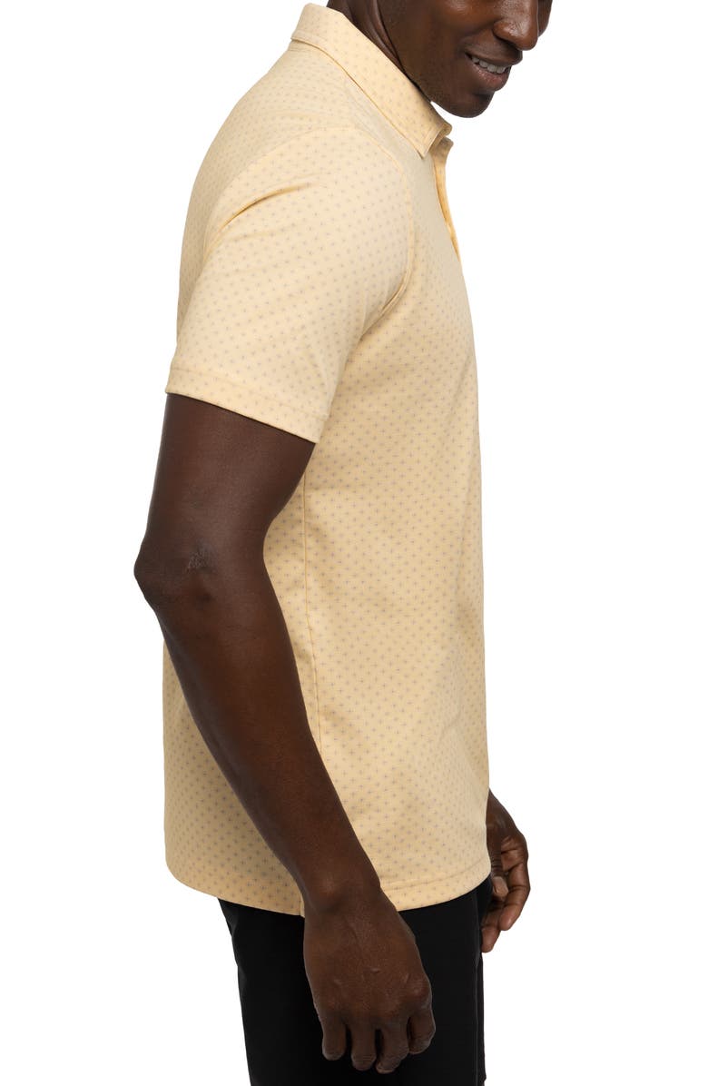 TravisMathew Bamboo Calm Foulard Print Polo, Alternate, color, Heather Golden Cream