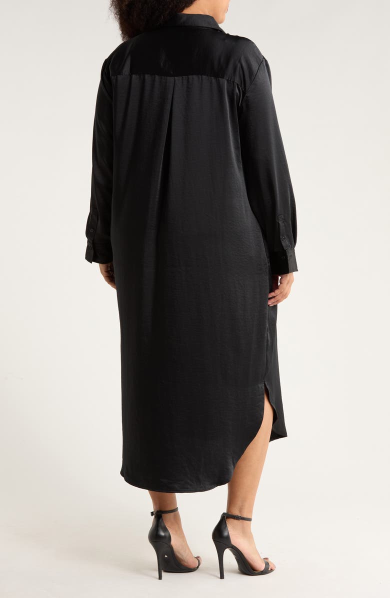 NORDSTROM RACK Long Sleeve Textured Satin Shirtdress, Alternate, color, Black