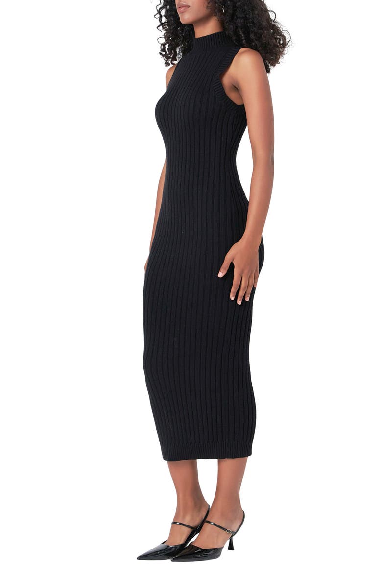 Mock Neck Rib Sweater Dress, Alternate, color, BLACK