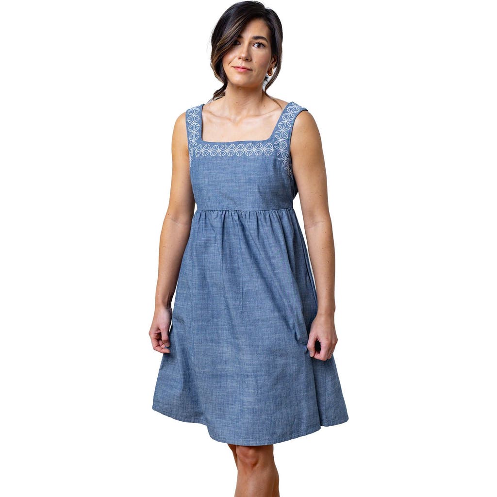 Shop Hope & Henry Organic Chambray Dress With Embroidery In Blue Chambray