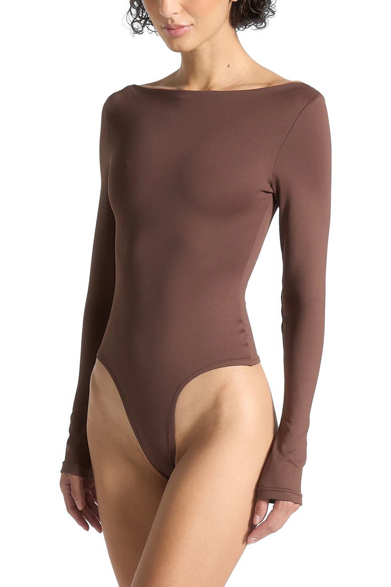 Eva Boat Neck Bodysuit, Alternate, color, Brown