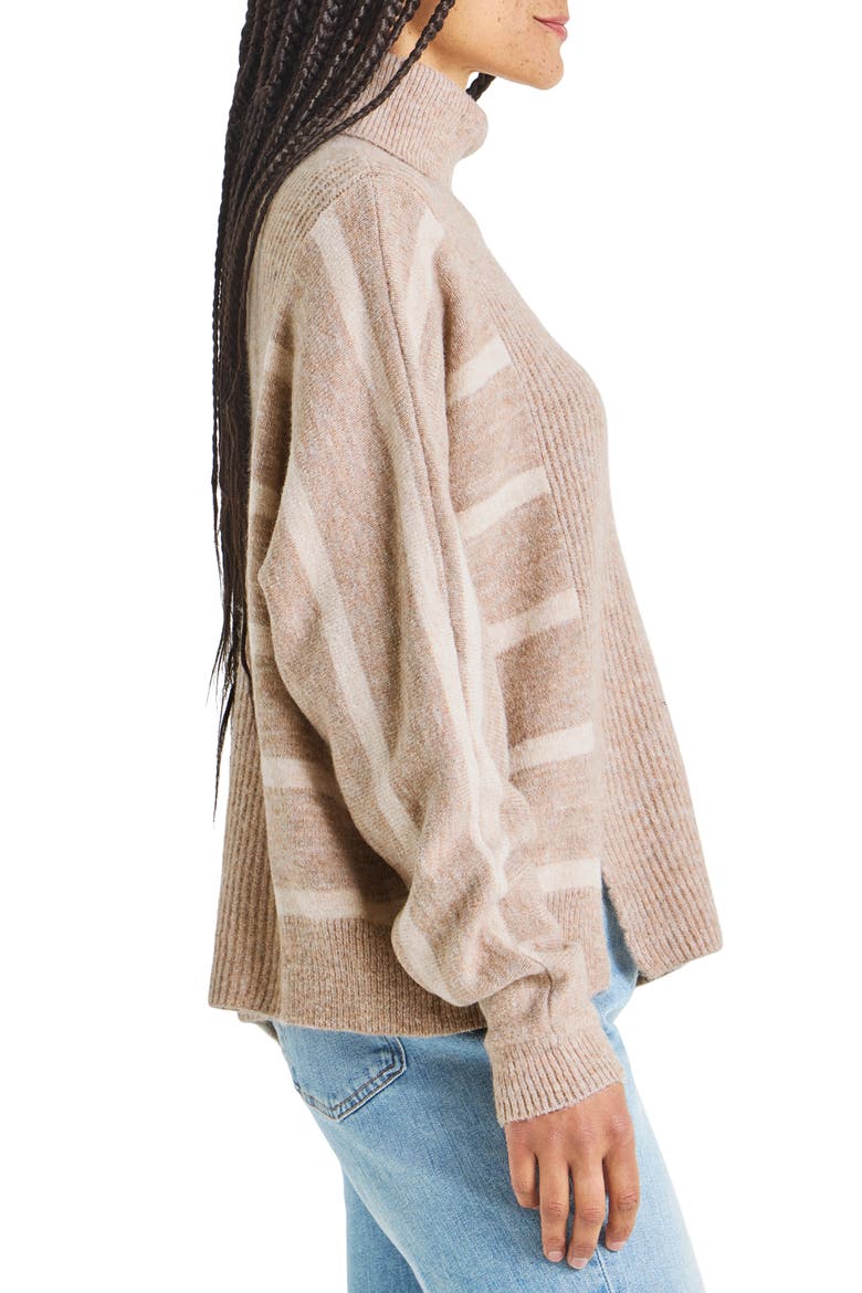 Bea Stripe Sleeve Rib Turtleneck Sweater, Alternate, color, CHAMPAGNE TOAST
