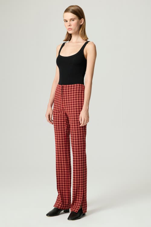 Nocturne Plaid Slit-hem Pants In Red
