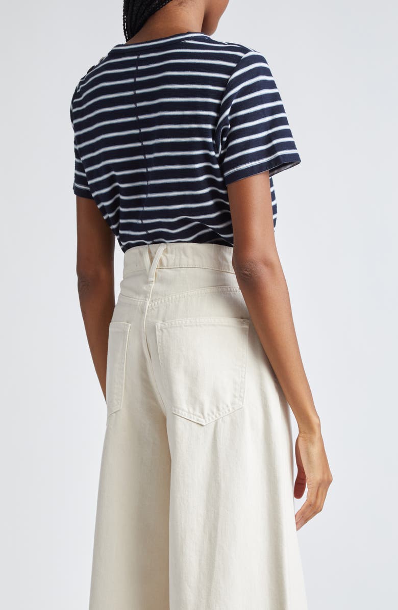 Veronica Beard Carla Stripe Crewneck Cotton T-Shirt, Alternate, color, Navy/ Light Blue/ White