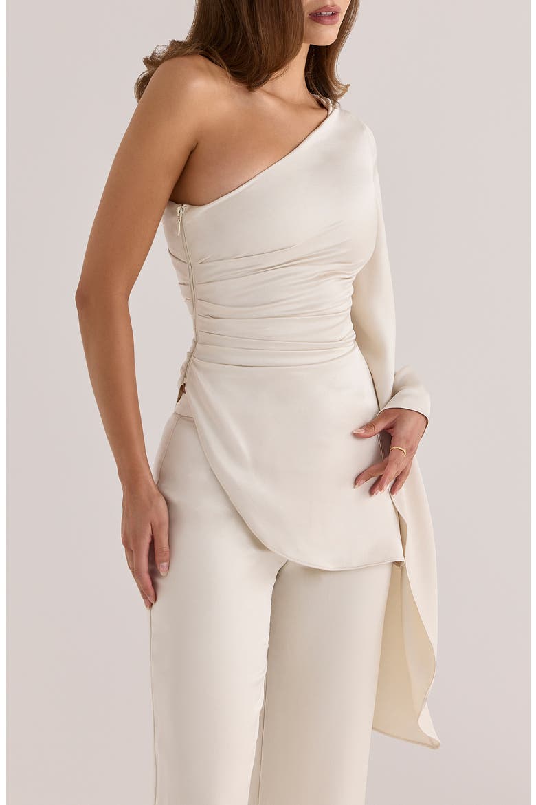 Nicolette Satin One Sleeve Top, Alternate, color, IVORY