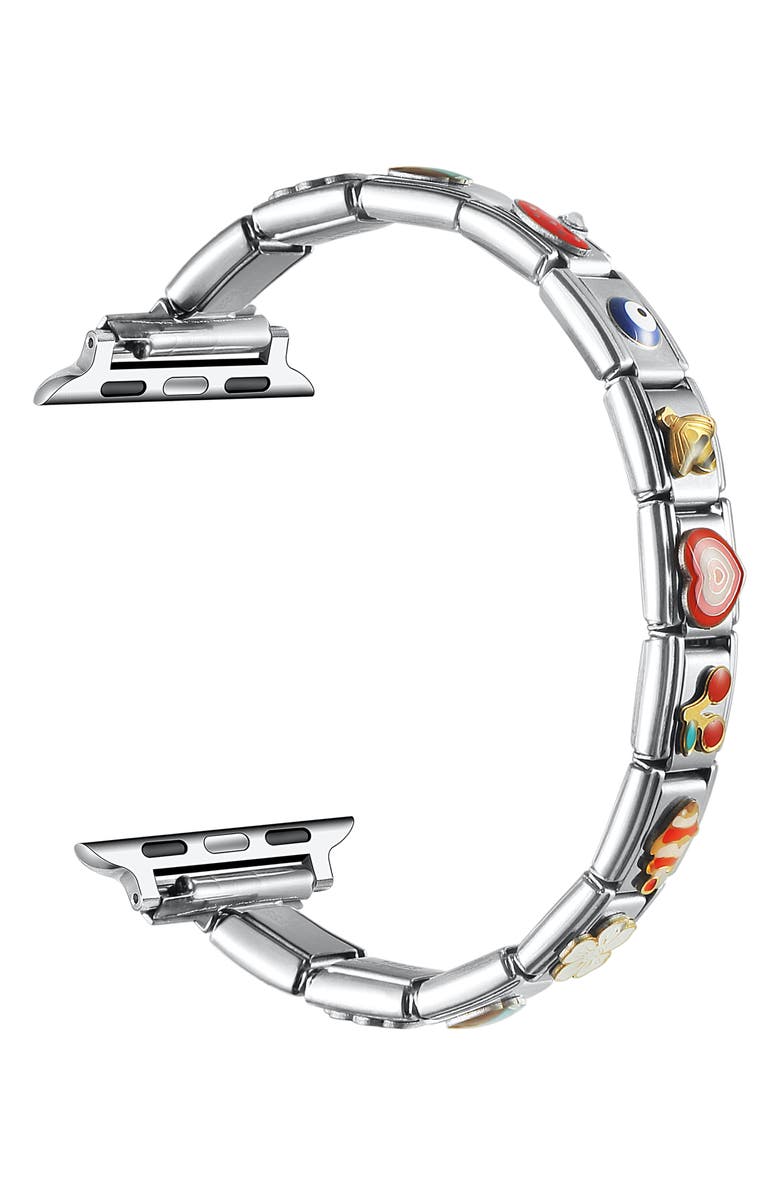 Posh Tech Nostalgic DIY Charm Stainless Steel Apple Watch<sup>®</sup> Watchband, Alternate, color, Silver