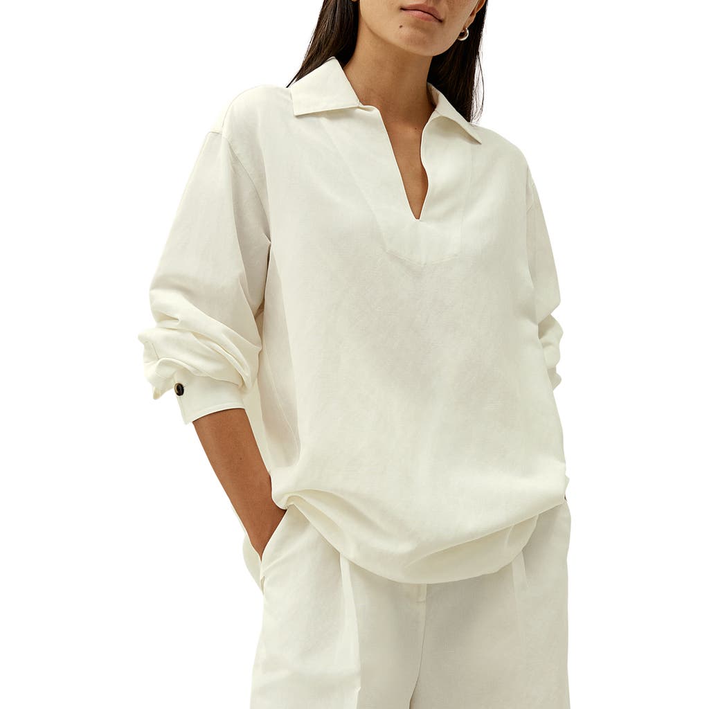 Lilysilk Oversized Silk-linen Blend Shirt In Natural White