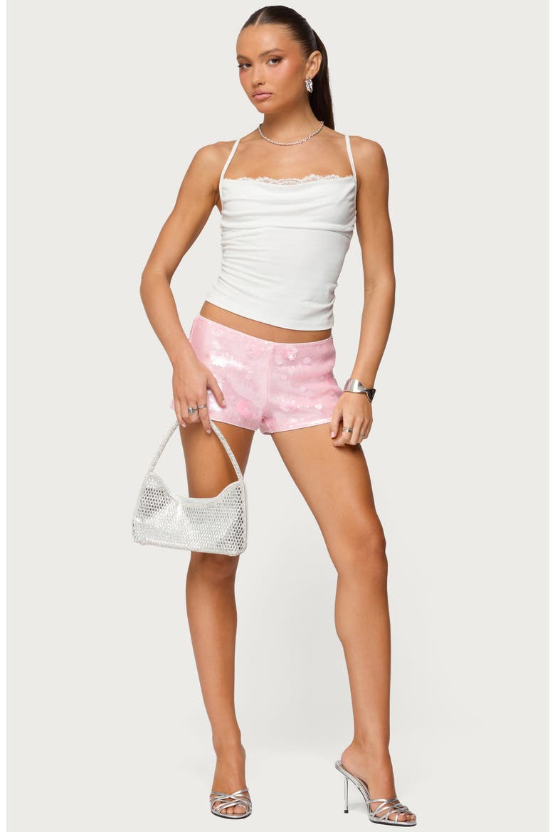 Lizzie Flower Sequin Micro Shorts, Alternate, color, PINK
