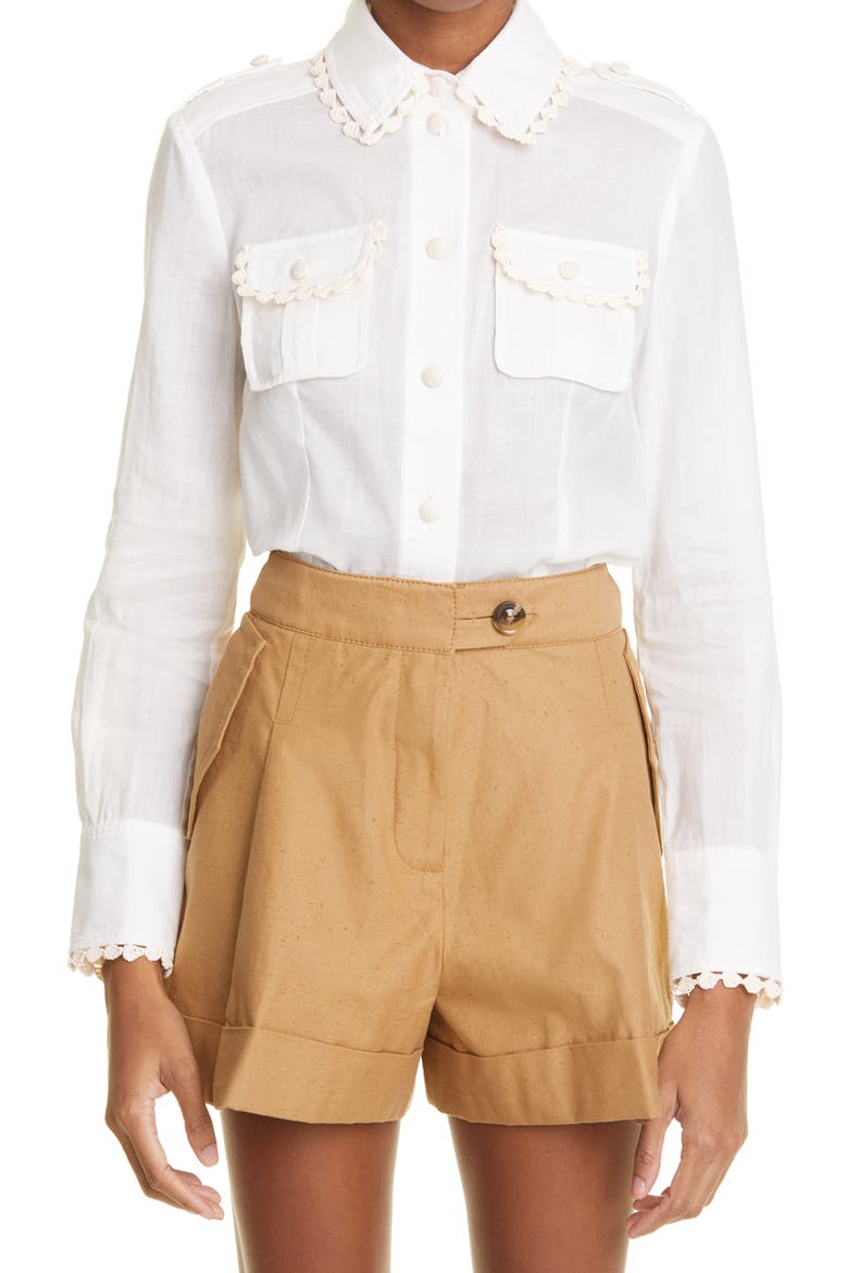 Postcard Crochet Trim Blouse, Main, color, IVORY