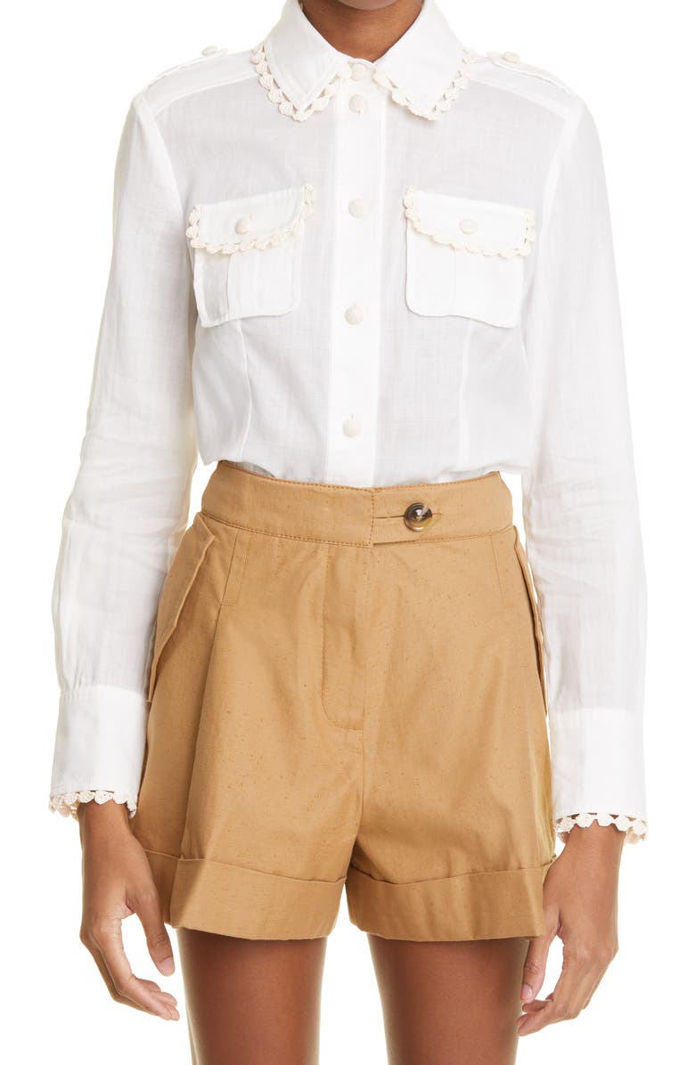 Zimmermann Postcard Crochet Trim Blouse, Main, color, 