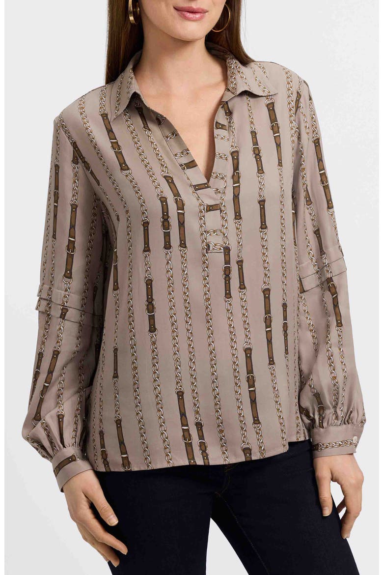 Frankie Chain Stripe Popover Top, Main, color, BROWN MULTI