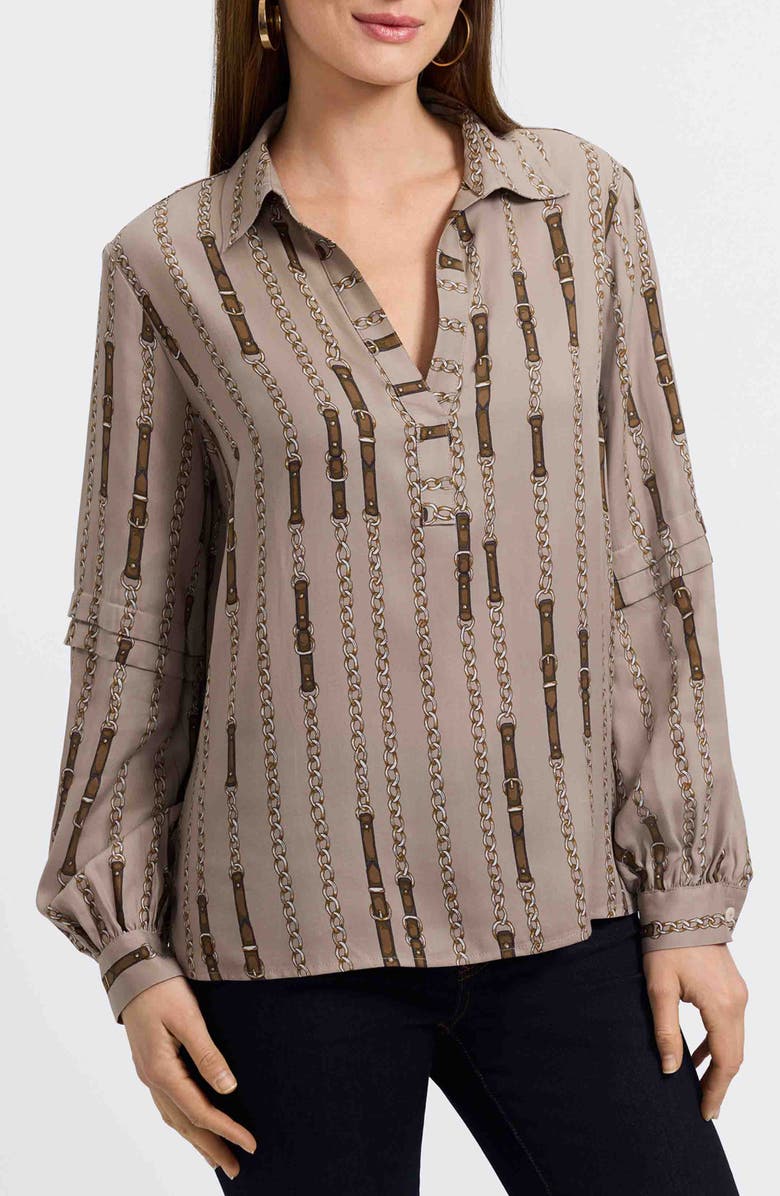 Foxcroft Frankie Chain Stripe Popover Top, Main, color, Brown Multi