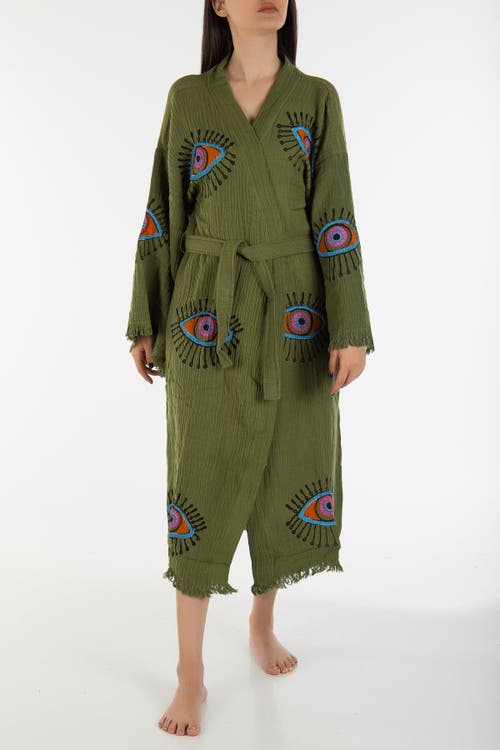 Forever & Always Shoes Aria Evil Eye Handmade Cotton Kimono In Green