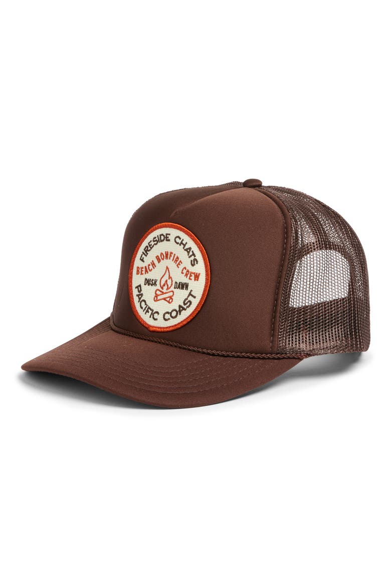 Fireside Chats Patch Trucker Hat, Main, color, BROWN