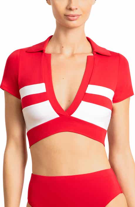 Robin Piccone Babe Stripe Short Sleeve Bikini Top
