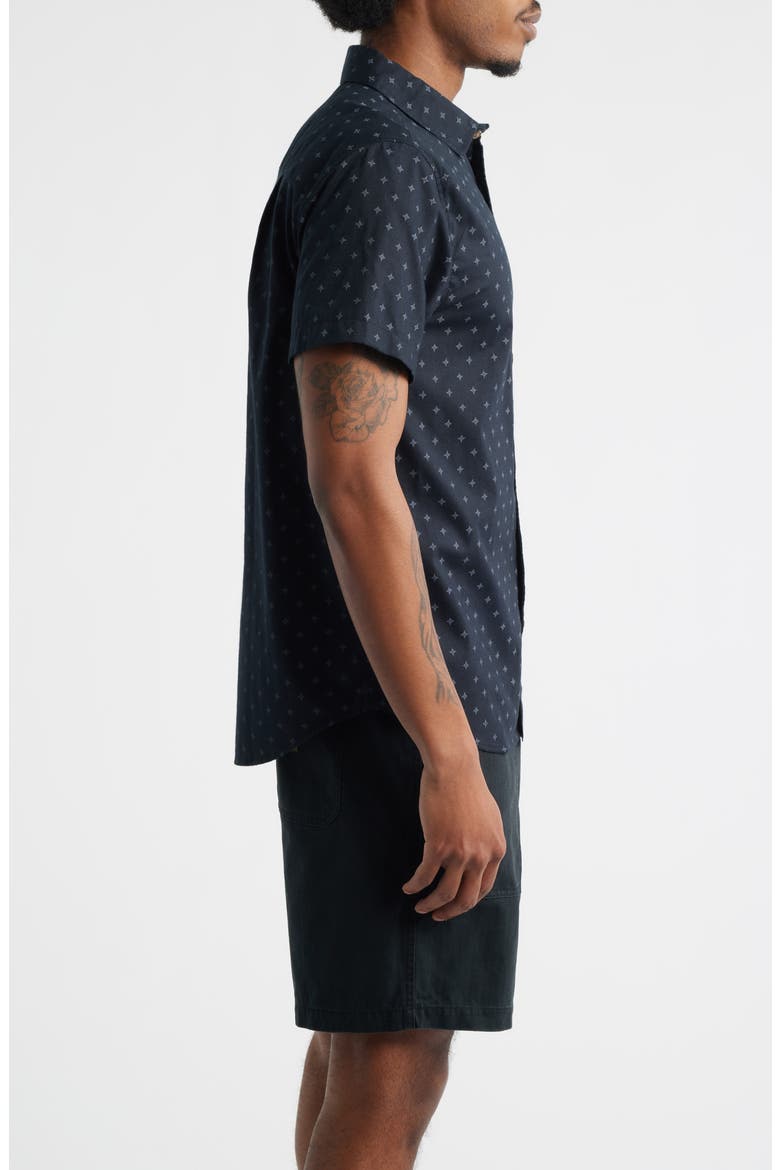 Charter Print Short Sleeve Button-Up Shirt, Alternate, color, BLACK/FUTURE GREY DIAMOND TILE
