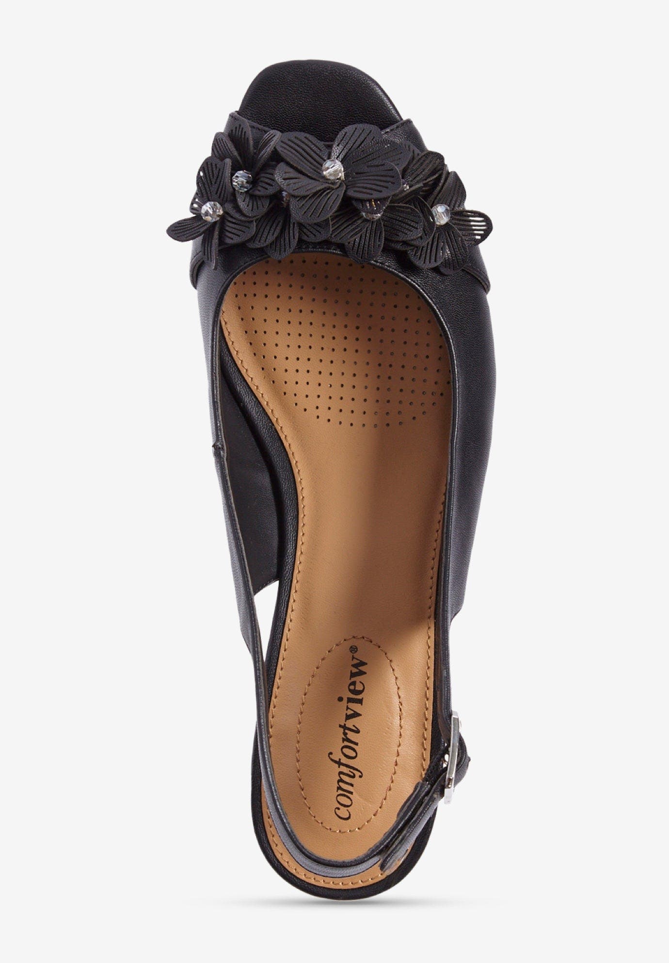 Comfortview The Rider Leather-Like Slingback, Alternate, color, Black