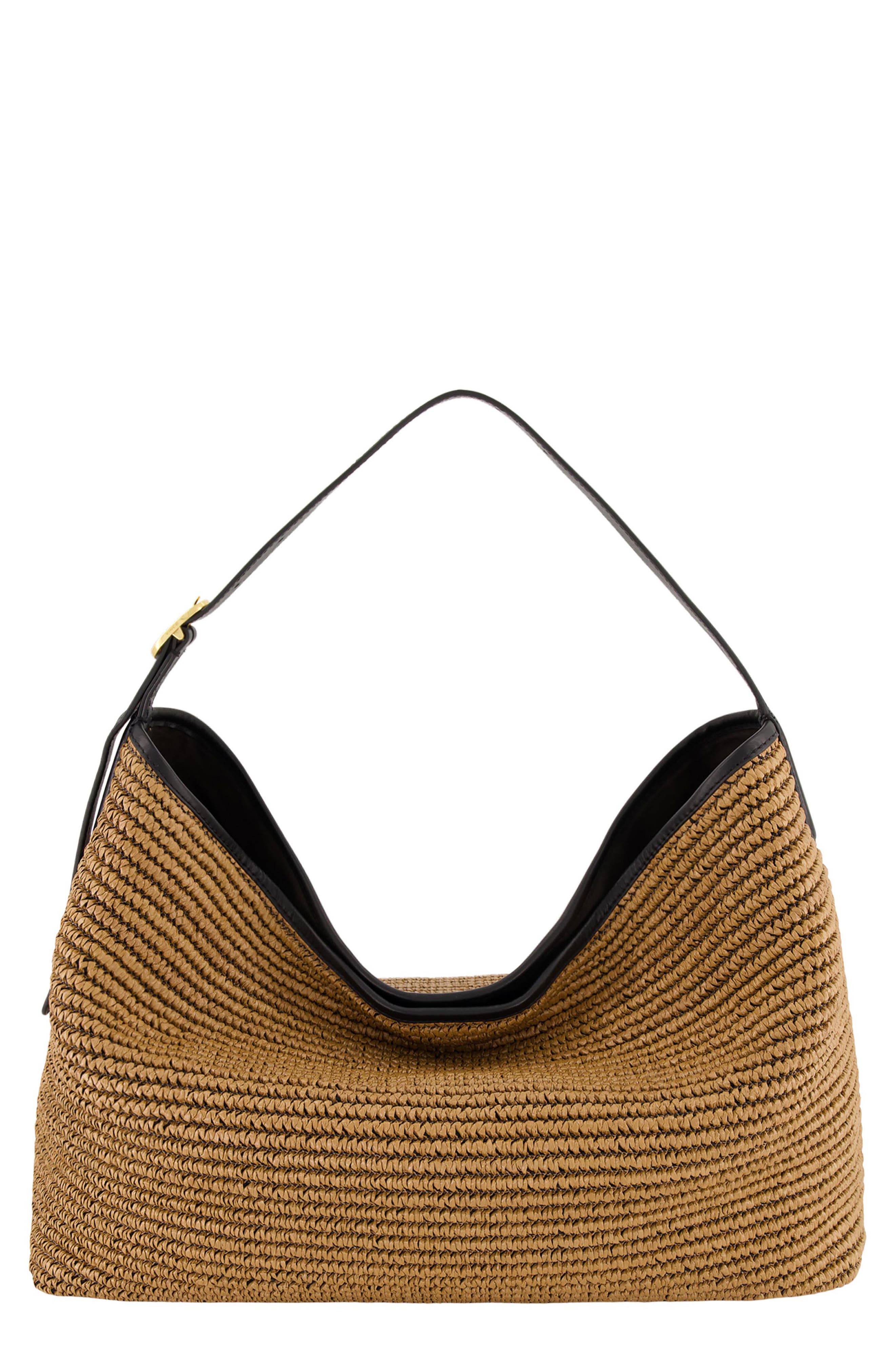 Medium Vivian Raffia Hobo Bag, Main, color, LATTE