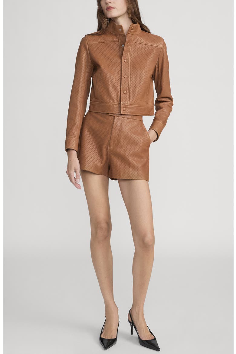 The Leather Trucker Jacket, Alternate, color, OCHRE