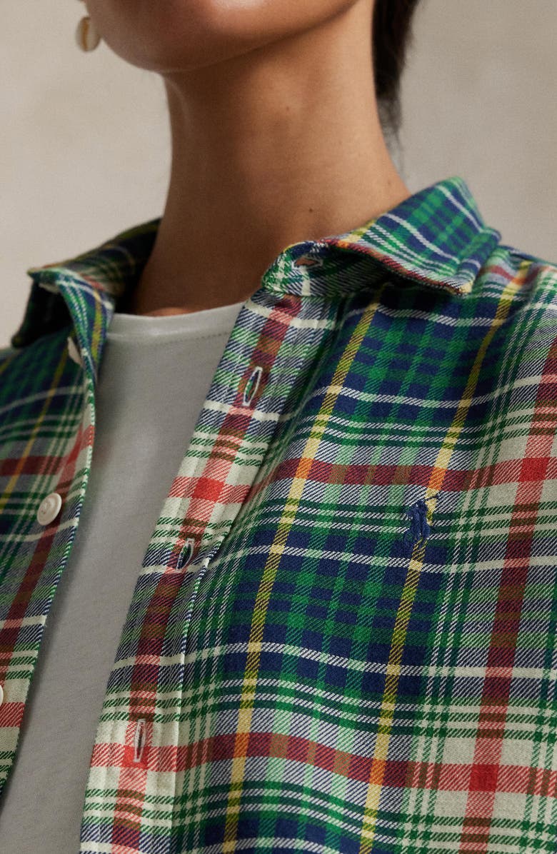 Polo Ralph Lauren Plaid Cotton Flannel Button-Up Shirt, Alternate, color, Cream-Navy-Green Multi