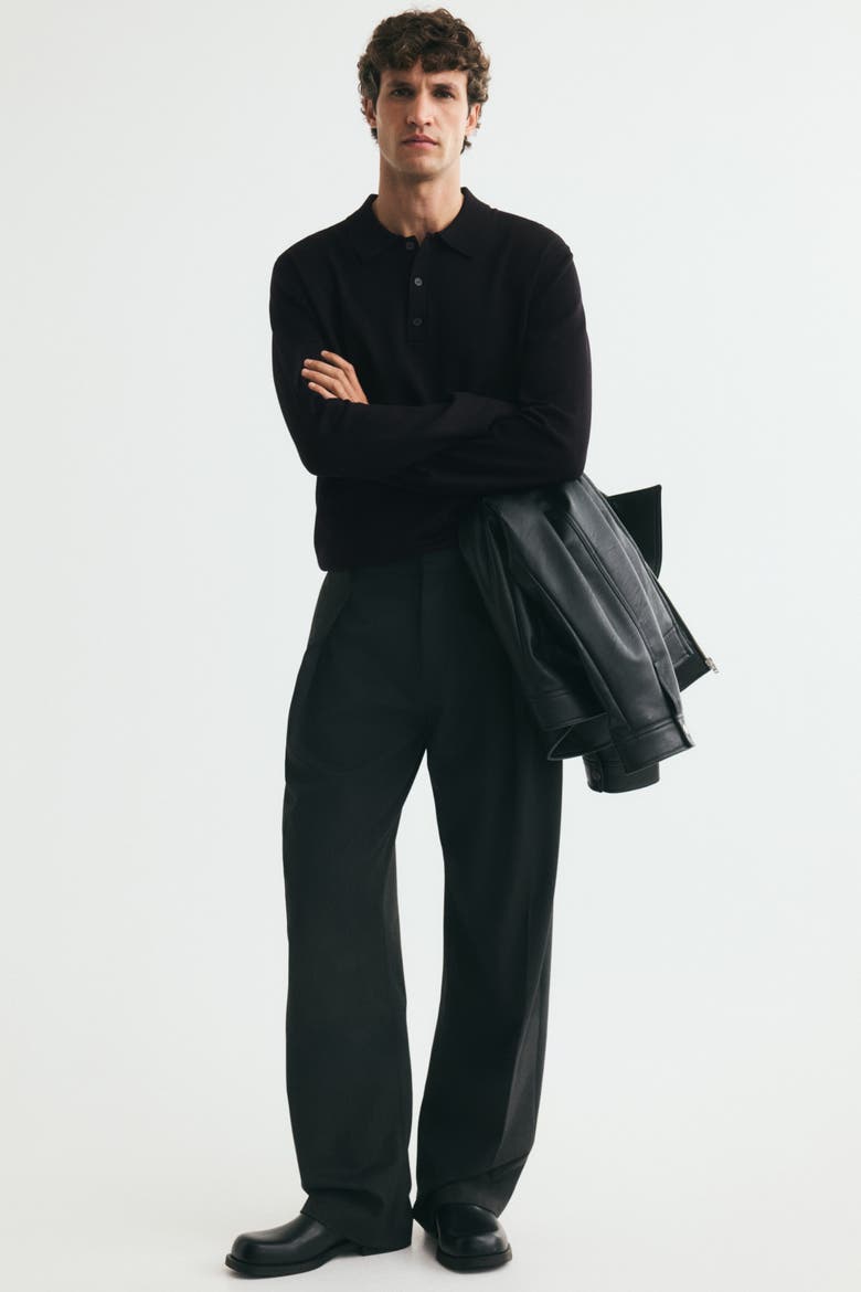 Regular-fit Knit Polo Shirt, Alternate, color, Black
