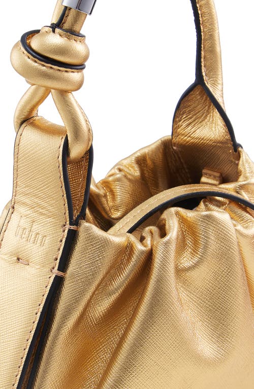 Behno Mini Tina Ruched Metallic Leather Baguette Top Handle Bag