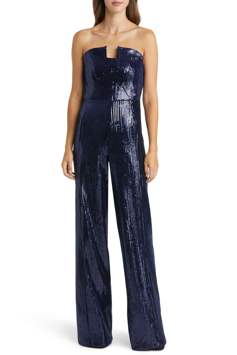 Lena Sequin Strapless Jumpsuit, Main, color, DAZZLING ABYSS