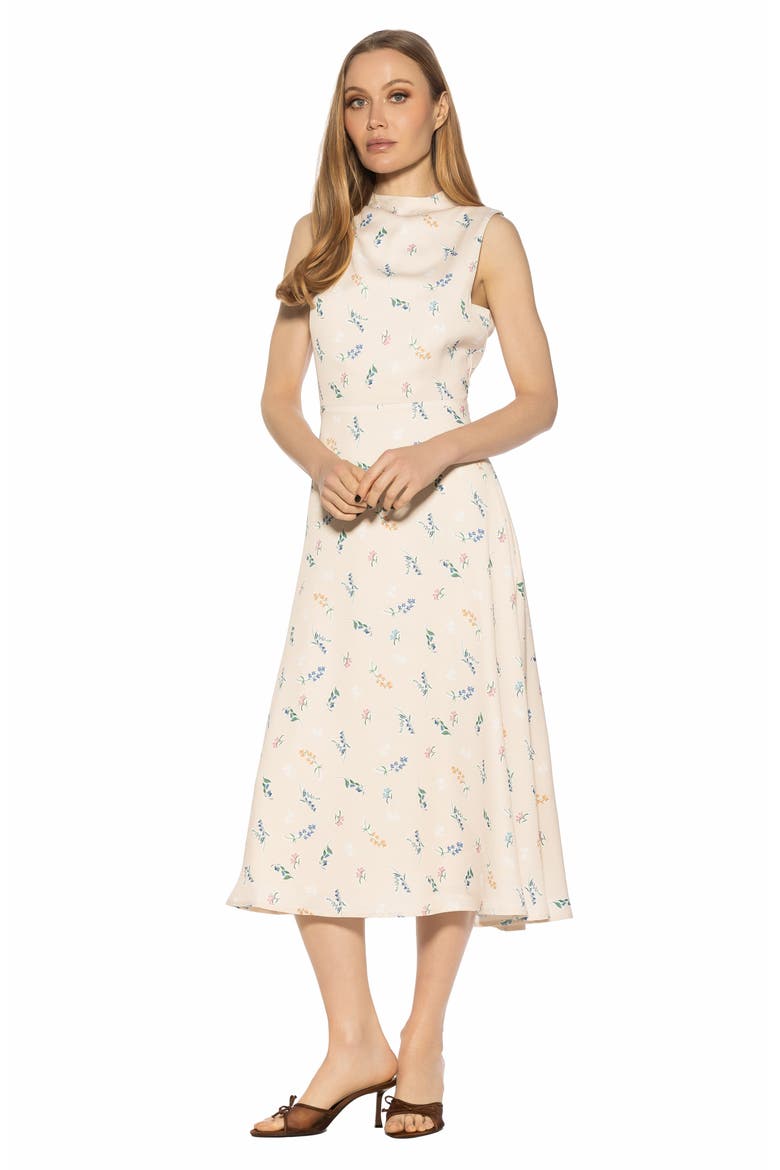 Opal Sleeveless Fit & Flare Midi Dress, Alternate, color, BEIGE DITZY