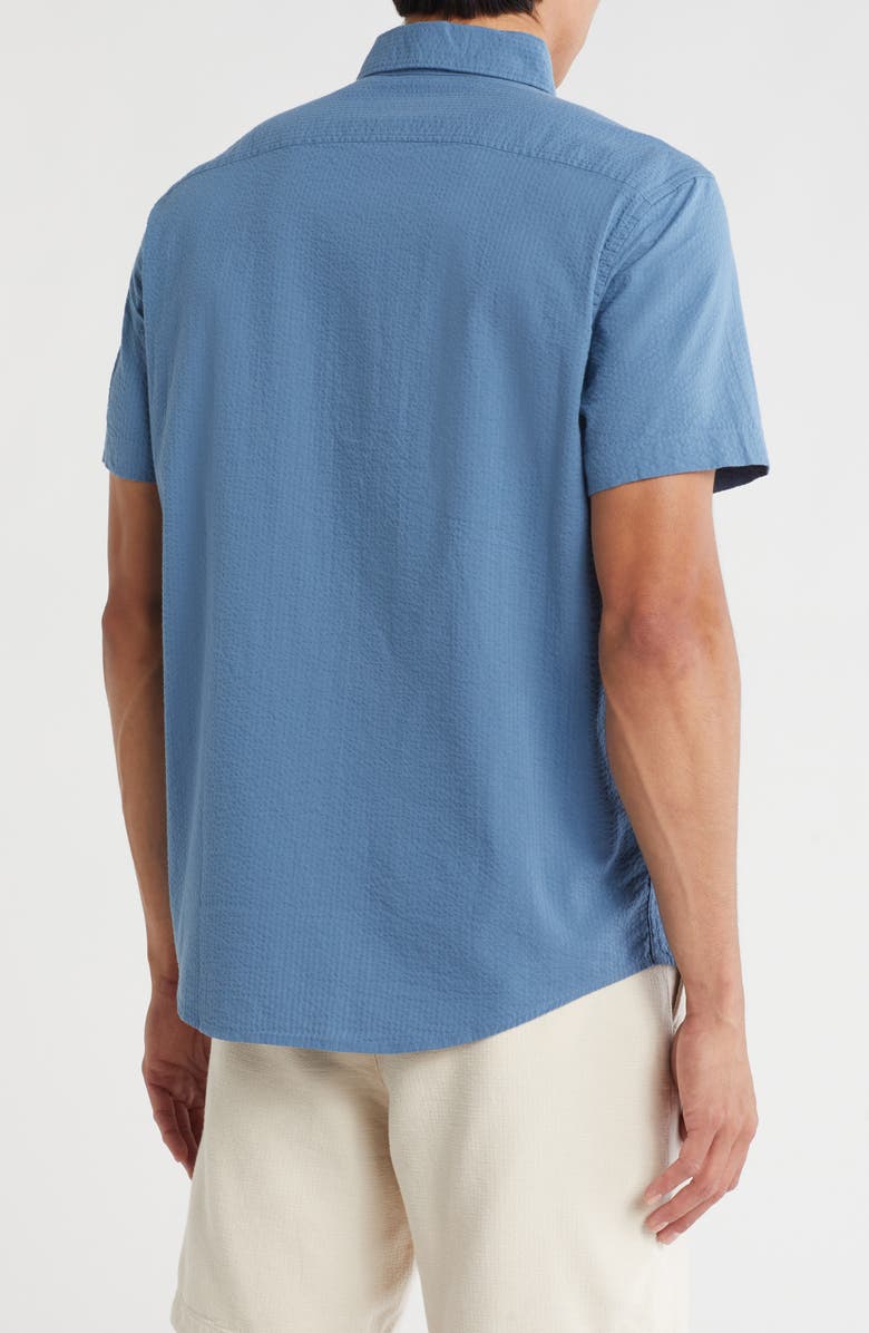 Original Penguin Short Sleeve Stretch Seersucker Button-Down Shirt, Alternate, color, Blue