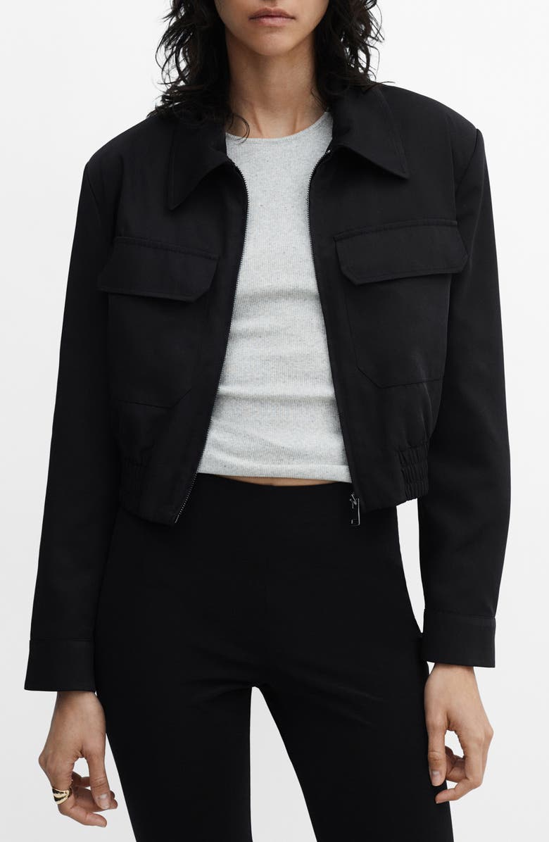 MANGO Insect Zip-Up Crop Bomber Jacket, Main, color, 