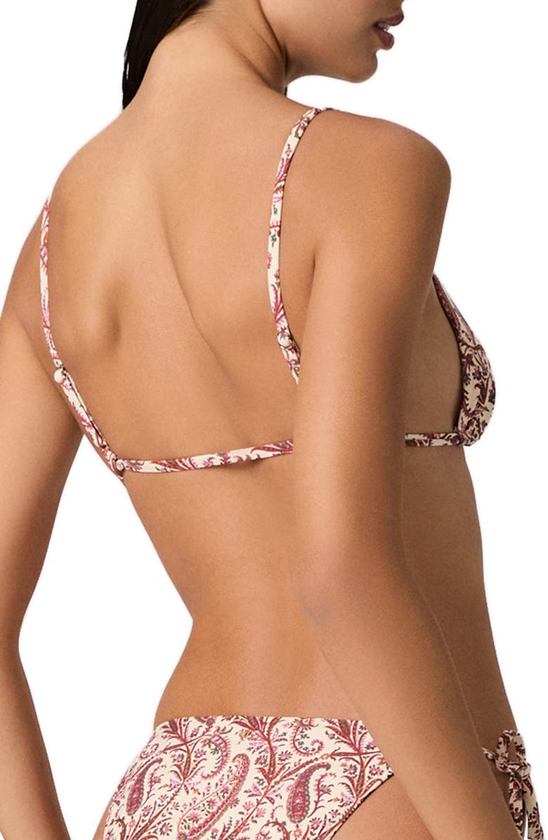 PAIGE Cameron Tie Front Triangle Bikini Top, Alternate, color, Cream Multi