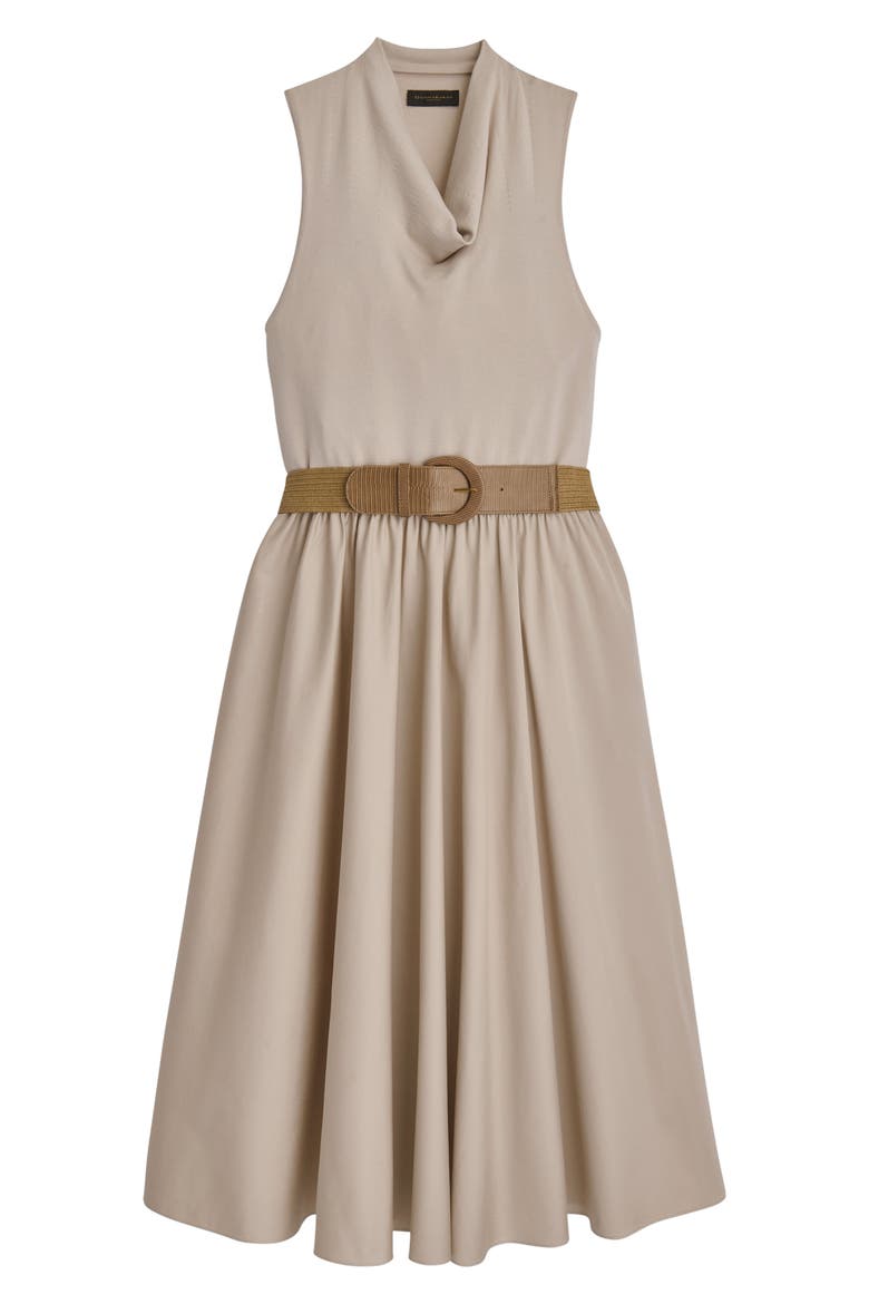 Cowl Neck Mixed Media Midi Dress, Alternate, color, SAND/ SAND