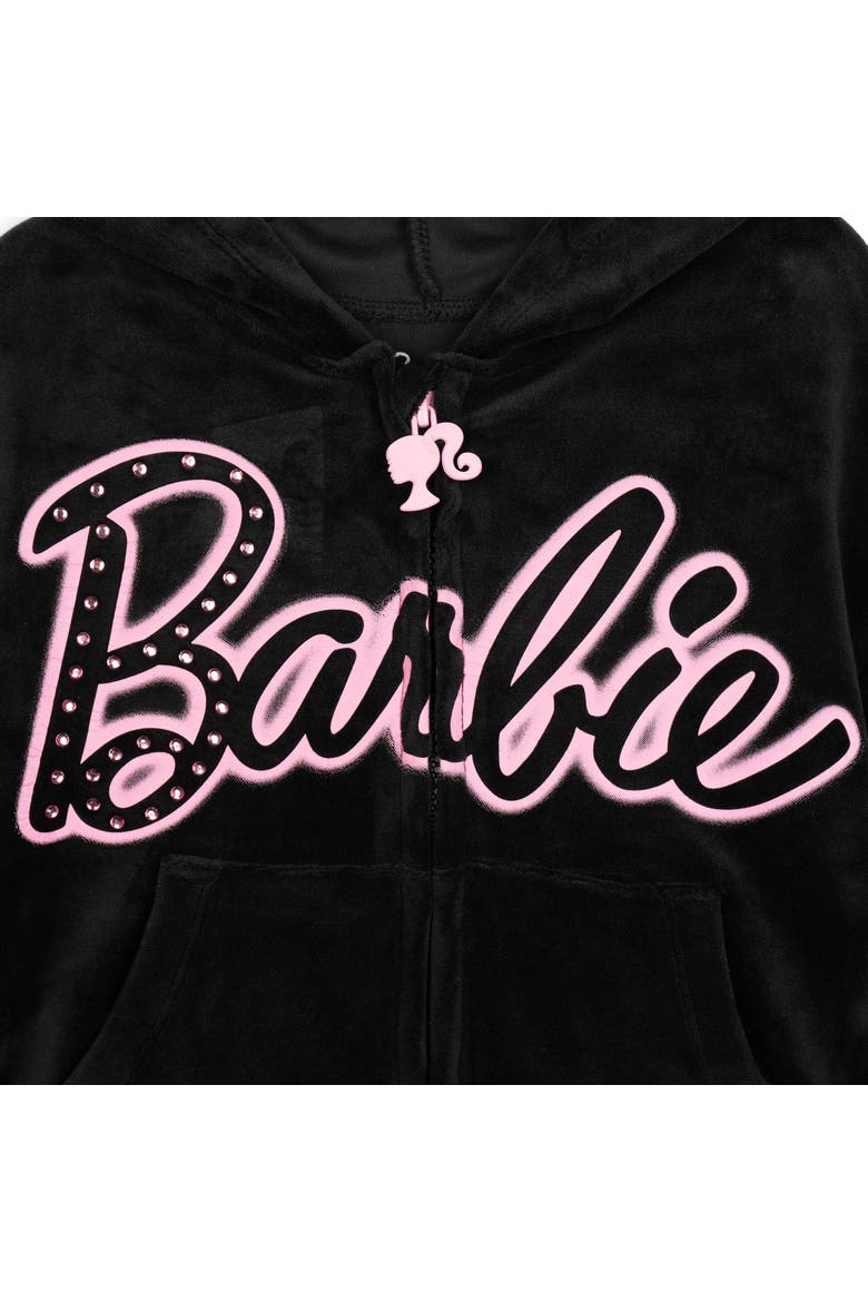 Loungewear Velour Hoodie and Pants Set, Alternate, color, Jet Black Pink