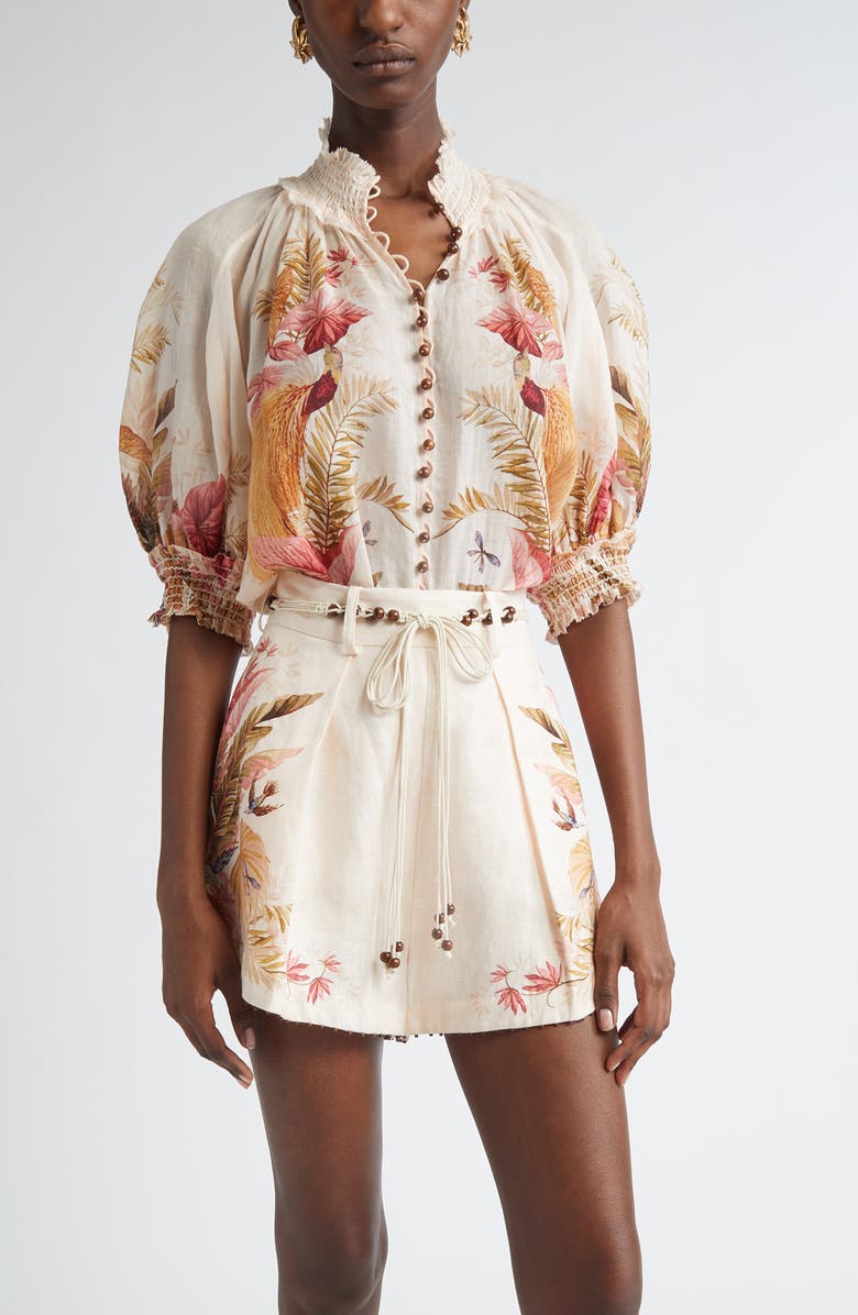 Zimmermann Ascension Billow Puff Sleeve Top, Main, color, Cream Palm Floral
