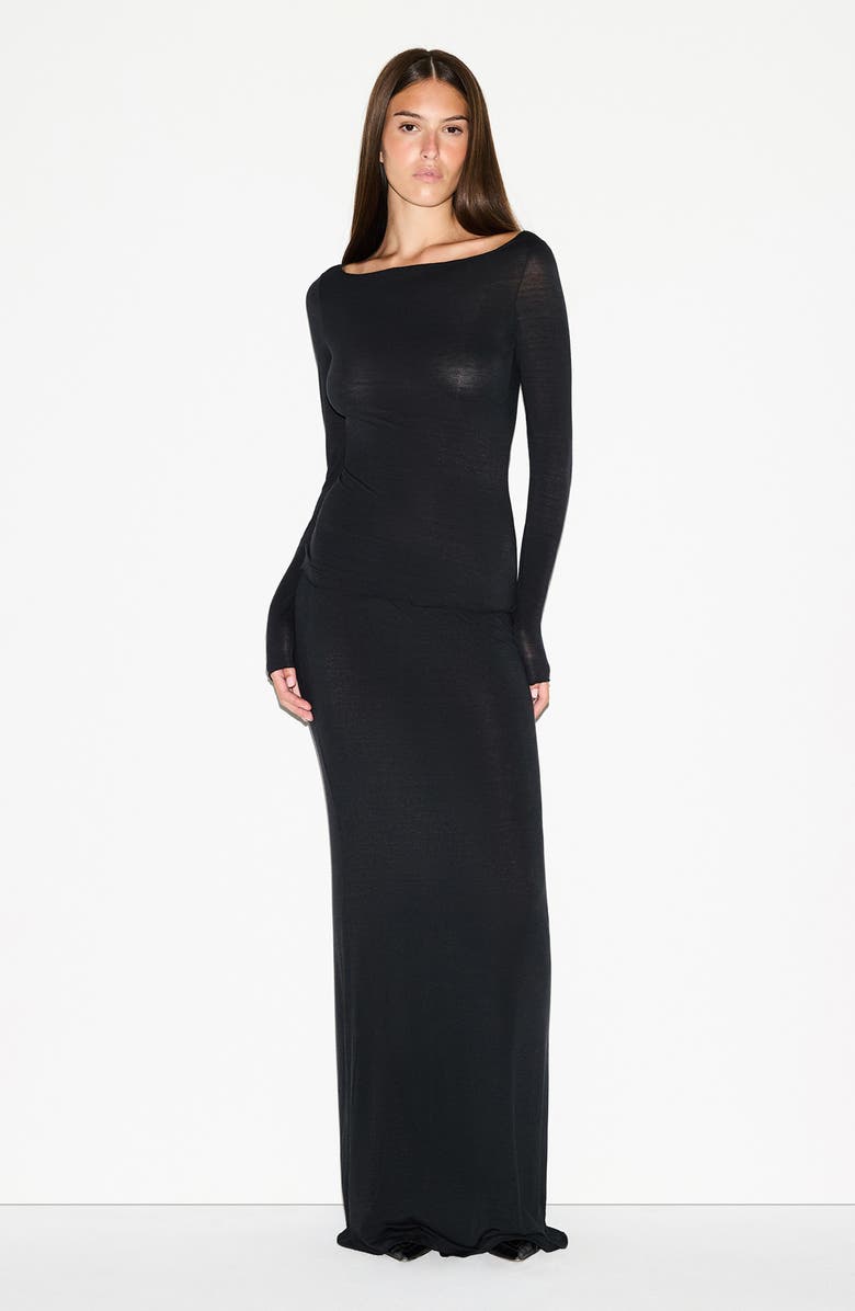 SKIMS Sheer Modal Blend Long Sleeve Boat Neck Top, Alternate, color, Onyx