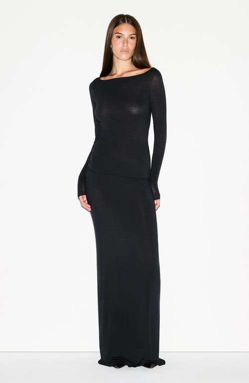 Skims Sheer Modal Blend Long Sleeve Boat Neck Top In Black