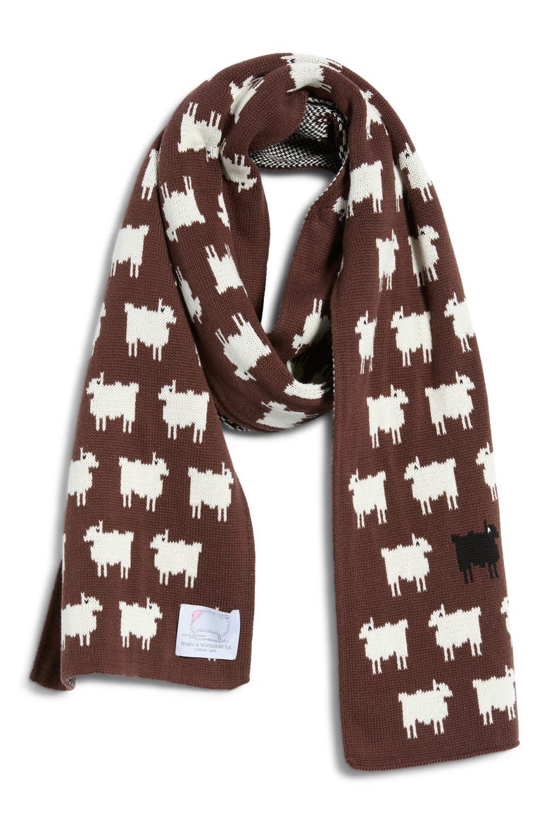 Sheep Cotton Scarf, Alternate, color, BROWN