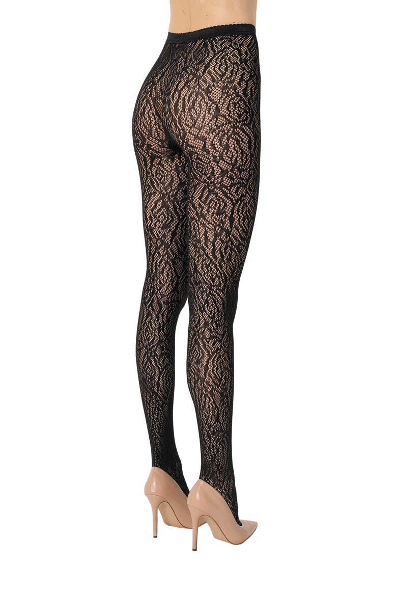 Rose Lace Tights, Alternate, color, BLACK