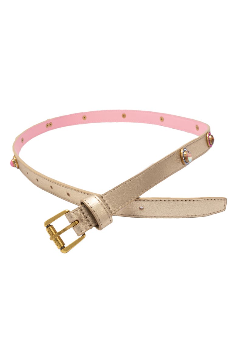 Kurt Geiger London Octavia Embellished Metallic Leather Belt, Alternate, color, Gold