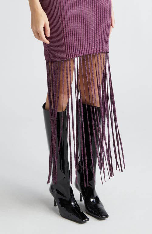 Ganni Melange Rib Fringe Detail Knit Dress In Fiji Flower