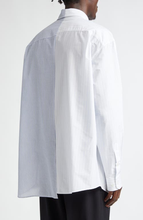 Mm6 Maison Margiela Asymmetrical Numerical Shirt In Stripes White/beige/blue